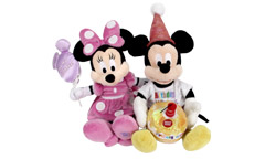 Two cute birthday Beanie Babies of Minnie and Mickey Mouse.