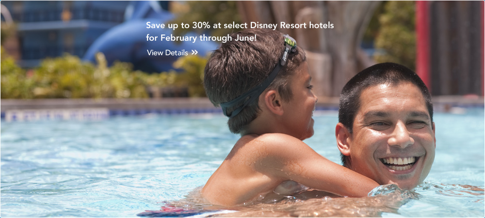Save up to 30% at select Disney Resort hotels for February through June!